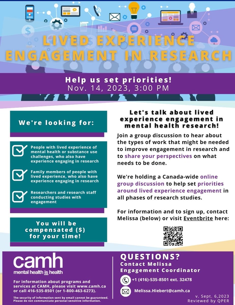LisaDHawke's tweet photo. Come talk with us about how to improve the science of lived experience engagement in mental health and substance use research.  Please retweet! 
https://t.co/DKefca40kZ

@OSSUtweets @Passerelle_NTE @SPORAlliance @CAMHResearch https://t.co/rRNSDUoZnL