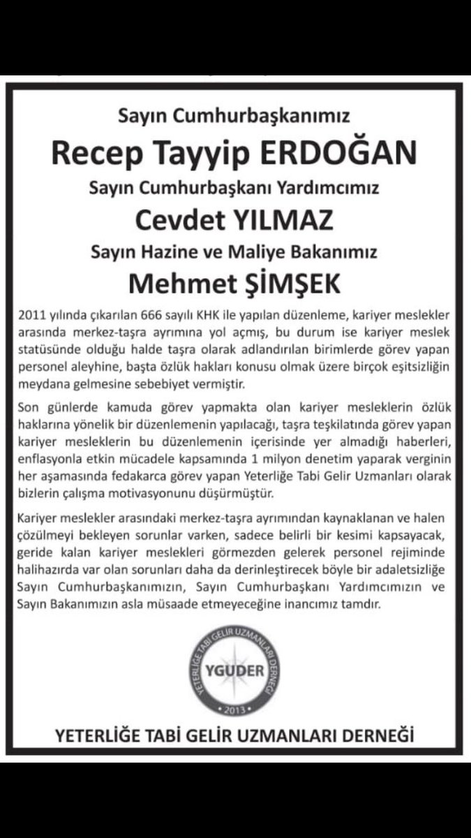 Kariyer meslekler arasndaki haksızlık ne zaman bitecek? #merkeztaşraayrımıhaksızlıktır @RTErdogan  @memetsimsek