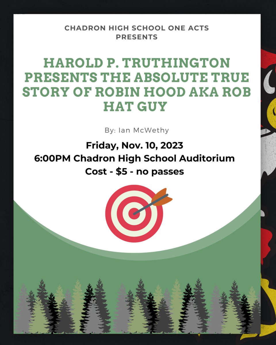 We hope you will join us in watching the CHS One Acts public performance this Friday, Nov. 10th. $5 - No Passes. This is a family-friendly performance and is sure to have you laughing. 🎯 🎭 #GoCardsNation