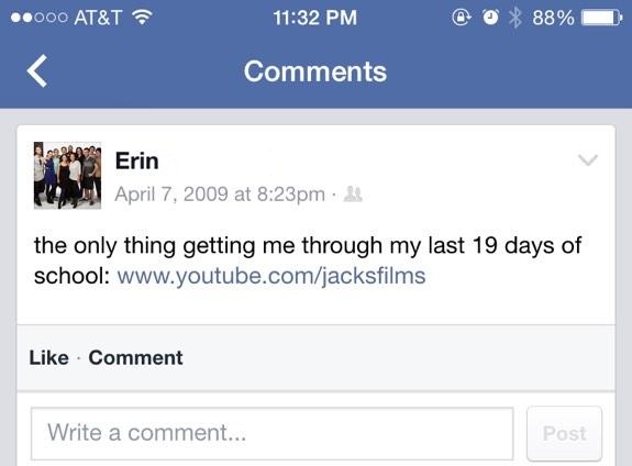 today's wholesome post comes from erin's facebook from the year 2009, years before she and jack first met 

(source: erin herself posted this on twitter at some point)