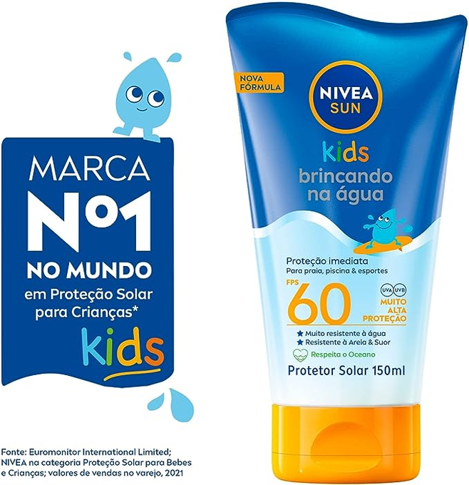 Protetor Solar NIVEA SUN Kids Swin & Play FPS60 150ml, Nivea