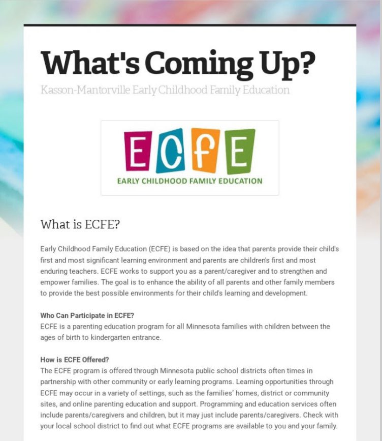 KM_CommunityEd's tweet photo. So many great #ECFE offerings coming up! @District204 

Register online here: https://t.co/JH89lDhBW3 https://t.co/CCwSry1Coa