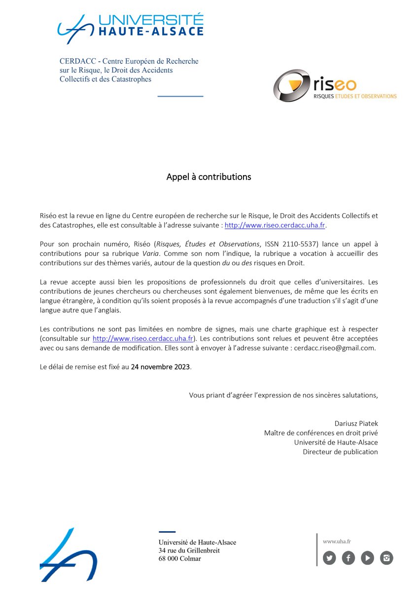 Riséo attend toujours vos contributions pour le numéro 2023-2 !