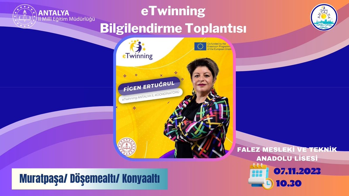 eTwinningAnt07's tweet photo. 07.11.2023 Salı günü Konyaaltı,Döşemealtı,Muratpaşa'da görev yapan öğretmenlerimizle buluşuyoruz. #eTwinningbuluşturur https://t.co/4CQWGgQrE3