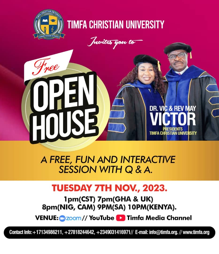 Timfaorg's tweet photo. Join us tomorrow for the TIMFA Christian University🆓 Open House session, where you can learn about our admissions process and the degrees we offer. Plus, you'll have the chance to win a 🎓 Scholarship!
#TIMFA #HigherEd #Christianity
Register here👇
https://t.co/Dg4FFLrGJz https://t.co/7hNWxJV80C