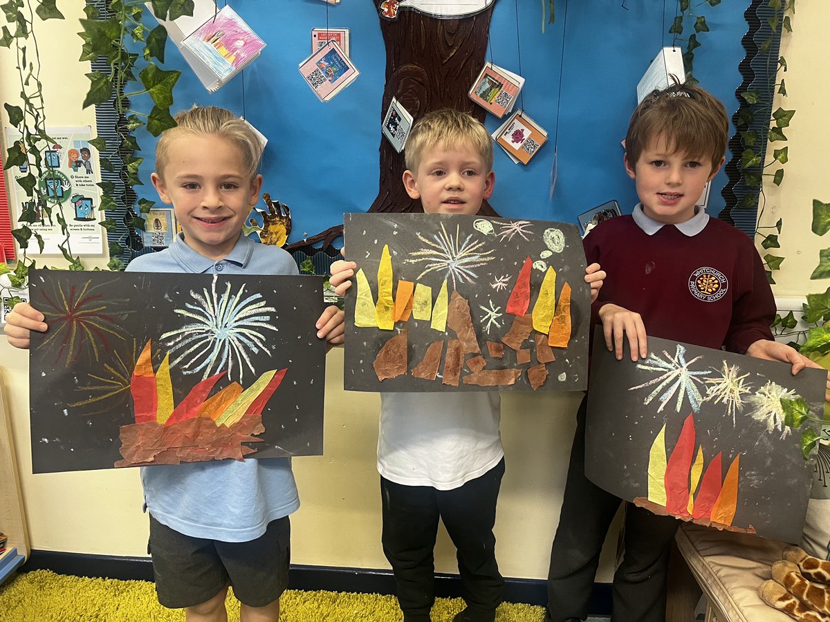 whitchurchprm's tweet image. What wonderful bonfire collages by the children in Miss Davies’s Art Club! #wpsexpressivearts