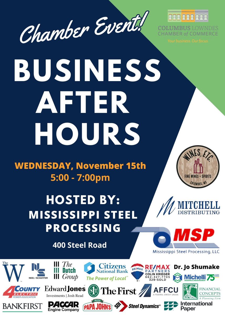Join us for our monthly networking event hosted by Mississippi Steel Processing! The door prize for this event is a custom fire pit handmade for the winner. Perfect for the colder temps 🥶 See you on WEDNESDAY, November 15th. #bah