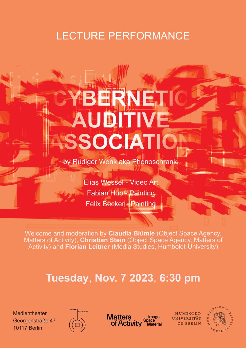 leitner_x's tweet photo. Tomorrow at Medientheater, @BerlinSciWeek:

Lecture Performance - Cybernetic Auditive Association
https://t.co/SG3XHxtwbY https://t.co/MfbKdHJ8qs