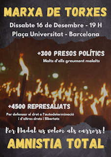 Cdr_LCACP's tweet photo. 🔥 Com cada any, abans de Nadal, arriba la #MarxaDeTorxes. Diversos col·lectius, organitzacions, represaliades i persones solidàries hem continuat amb aquesta feina amb moltes ganes, il·lusió i força.

#MarxaDeTorxes #AmnistiaTotal https://t.co/9cykthuDSN