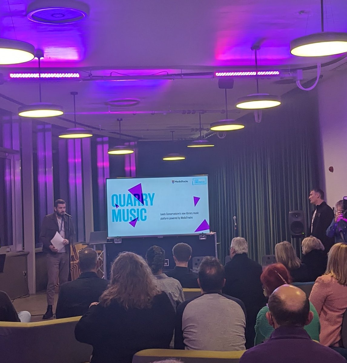 PGtipss's tweet photo. Here we are! At the long awaited launch of @LeedsMusicDrama music library #QuarryMusic Fantastic to hear the #snapshot of what our students of what our students have composed, produced and mastered #music #musiclibrary #musicproduction https://t.co/H3ggHmi9sQ
