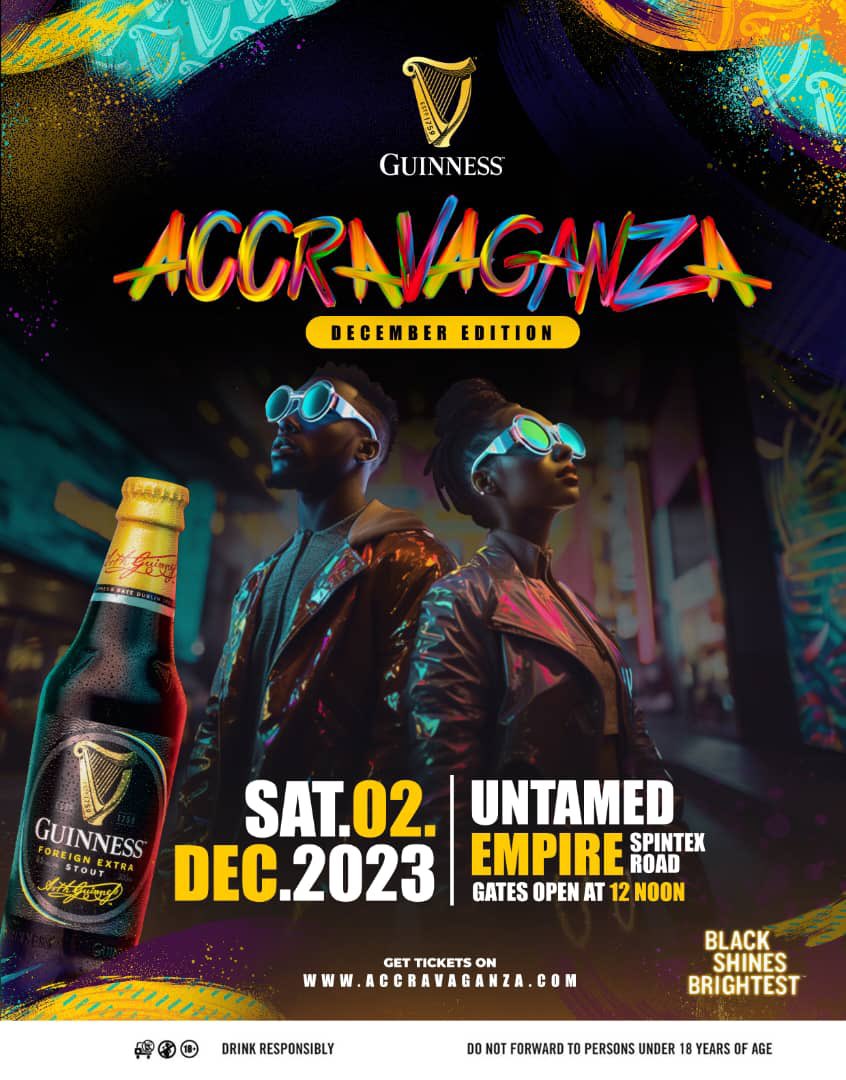TunesXmuse's tweet photo. It's official. Your Detty December starts with The Guinness @Accravaganza 

🗓️ 2 December, 2023.

See you soon.

Buy tickets: https://t.co/93h5uW7hCT https://t.co/XoZbvy9Ahu