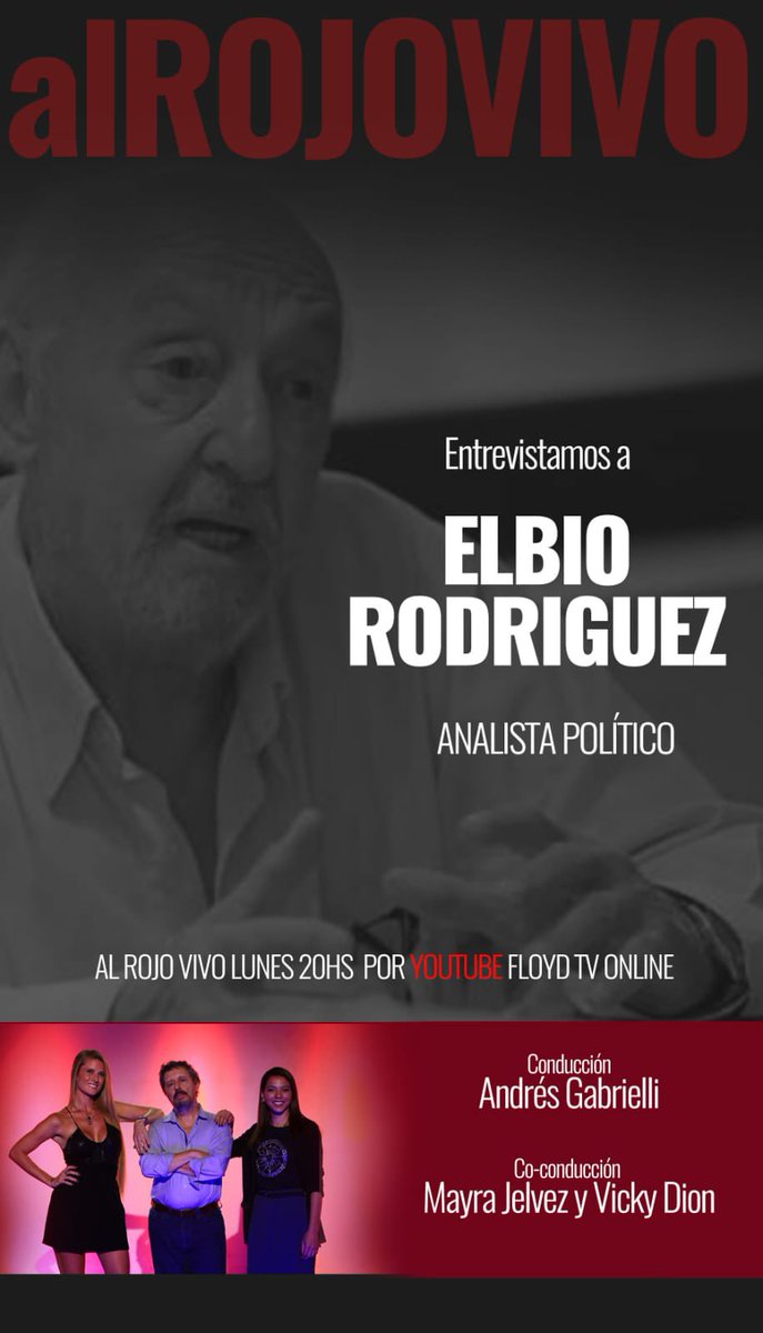 #AlRojoVivo🎥🔴 por <a href="/floydtvonline/">FLOYDTVONLINE</a> 

Nos encontramos hoy a las 20, en vivo, junto a <a href="/AndresGabrielli/">Andrés H. Gabrielli</a> y <a href="/mayrajelvez/">Mayra Jelvez</a> para recibir a nuestros invitados de esta noche <a href="/hebesil/">Hebe Casado</a> <a href="/MartinAveiro/">Martín Aveiro</a> y Elbio Rodríguez

Link de programa en vivo👉🏻  youtube.com/live/W5SbK9Dzu… via <a href="/YouTube/">YouTube</a>