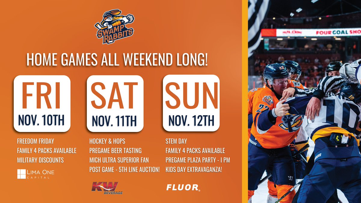 SwampRabbits's tweet photo. Gear up for a weekend FULL of Swamp Rabbits Hockey, ft. entertainment for everyone! 👀

Get tickets now at https://t.co/E825qkly9n https://t.co/lJgQg1ig8R