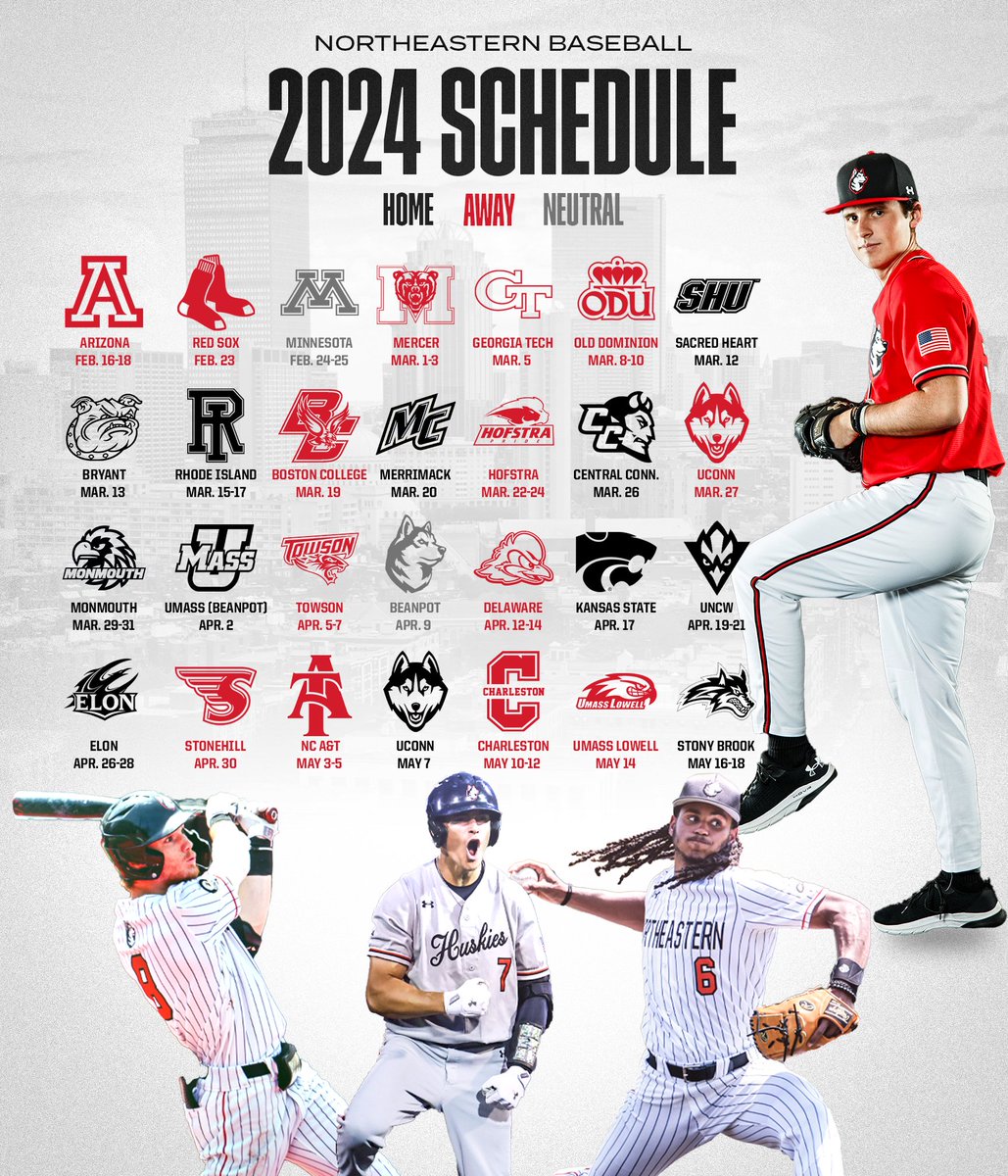 The FULL 2024 slate!  

See you February 16 in Tucson! 

🗓: bit.ly/2RKBmpJ 

#HowlinHuskies | #NCAABaseball