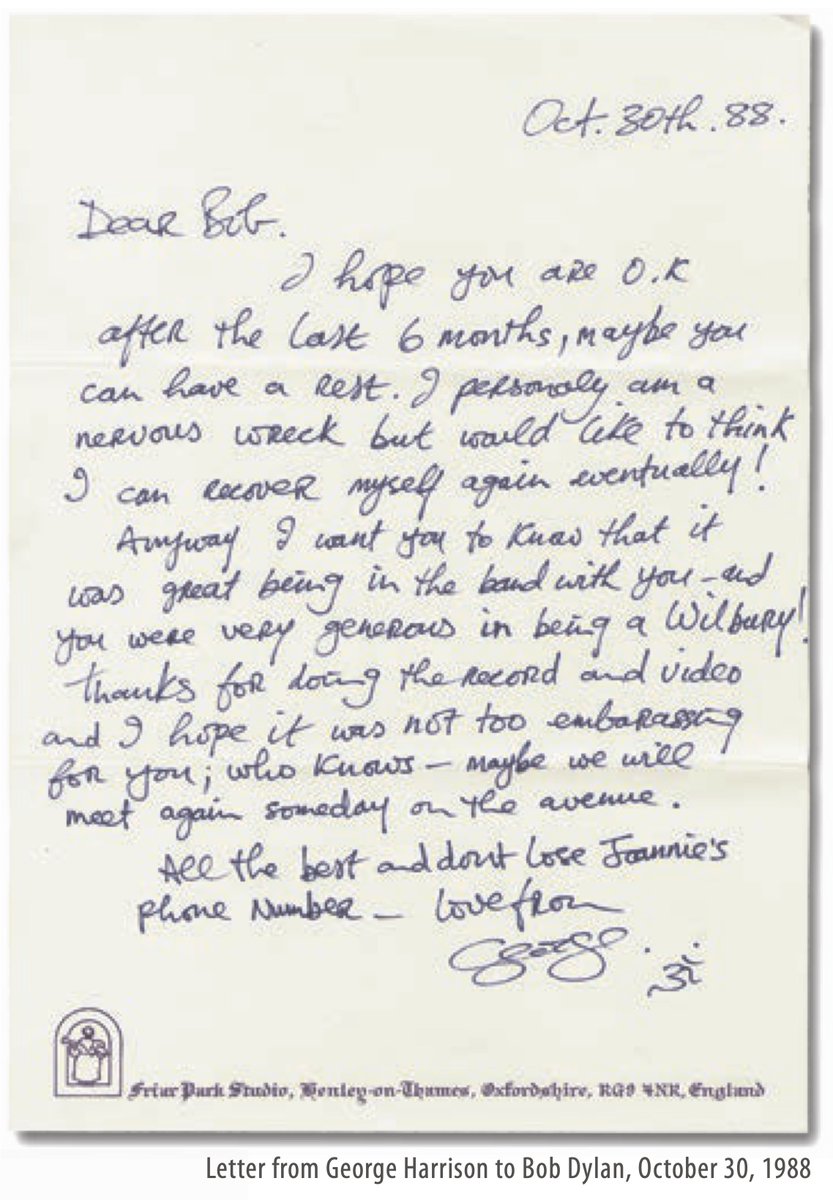 rayfp's tweet photo. George Harrison to Bob Dylan: "You were very generous in being a Wilbury… I hope it was not too embarrassing for you." https://t.co/Td4OWL3S4g