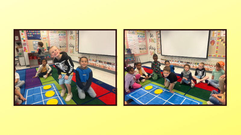 NorgeElementary's tweet photo. Kindergarten students in Mrs. Packer's class were building numbers to 10. The students used a digital number wheel to spin for a number.  Then they would build that number with the large counters and a 10-frame mat on the floor. #WeAreWJCC #norgeroadrunners https://t.co/y4PW0IeXBy