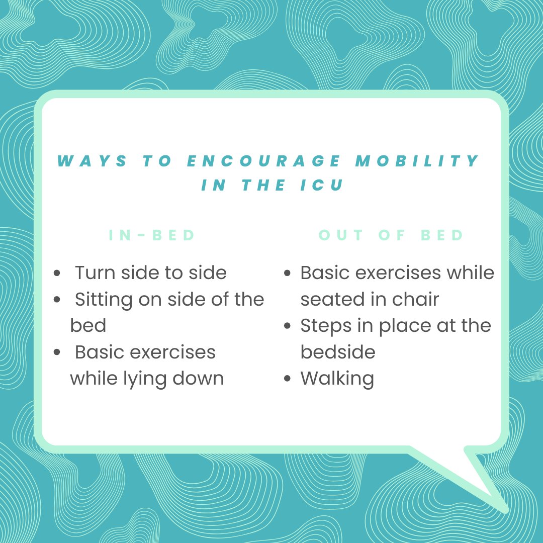 earlymobility1's tweet photo. Physical Activity in ICU is Basic Nursing Care! What has been your experience incorporating mobility with patients in the ICU?
#earlymobility #earlymobilityconference2024 #earlymobilityconference
#continuousmobility #healthcareworkers #healthtalk #healthnews https://t.co/2NwWbYAU12