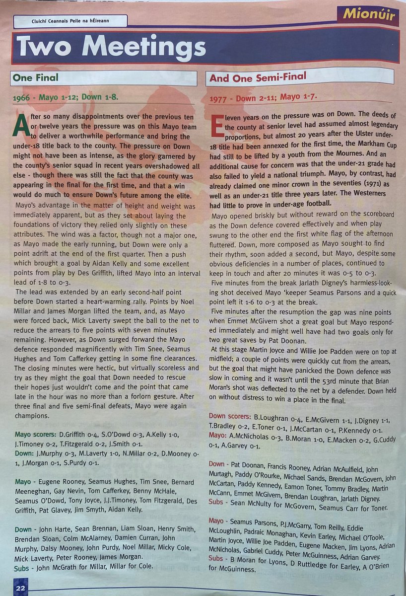 Misc. pages re minor game from 1999 All-Ireland Football Final programme