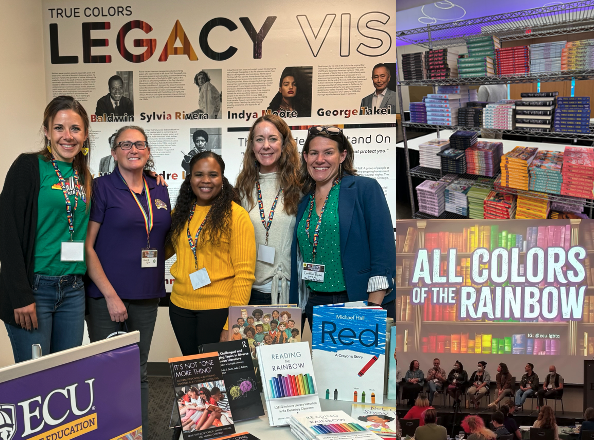 LEHE participated in the "All the Colors Rainbow Symposium," which featured LGBTQ &amp; Ally writers &amp; illustrators whose work affirms &amp; celebrates diversity. Pictured: Erin Kessel, Rachelle Savitz, Christy Howard, &amp; Elizabeth Swaggerty (ECU LEHE) with Keynote Caitlin Ryan (UNC-W).