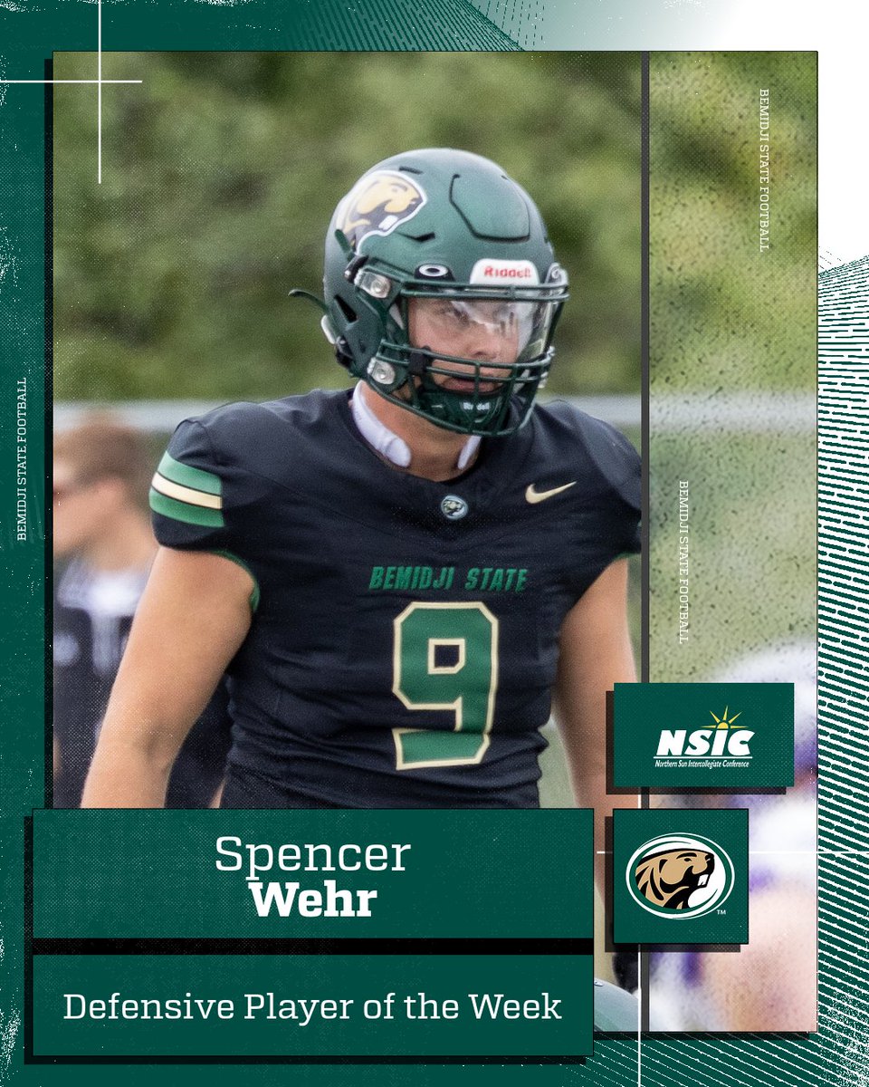 BSUBeaversFB's tweet photo. Congrats to @WehrSpencer for being named #NSICFB Defensive Player of the Week!

#GoBeavers #BeaverTerritory #GTA https://t.co/Dw7xBj3z1W
