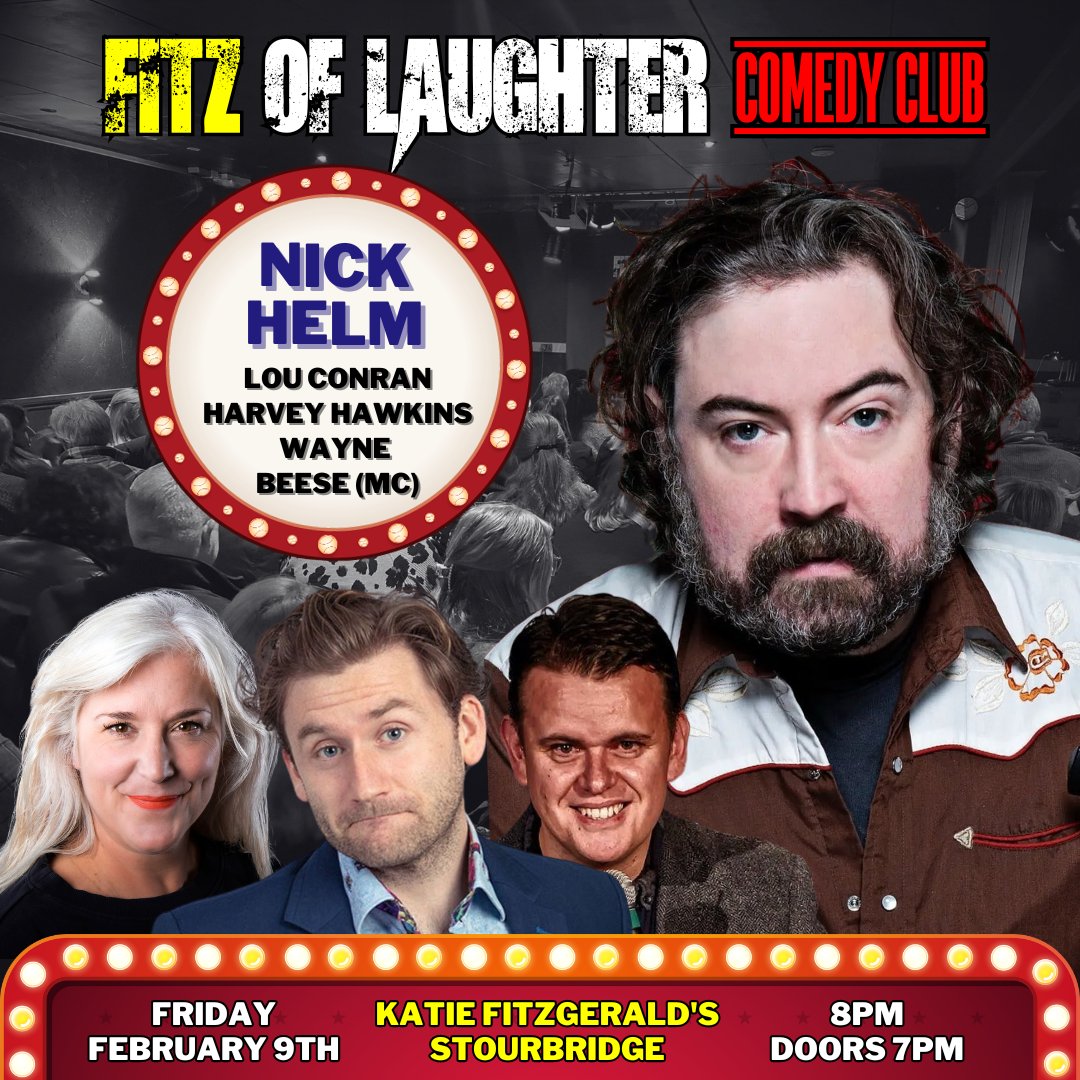 🔊 NEW SHOW ANNOUNCEMENT! 🤣 @TheNickHelm to headline Fitz of Laughter Comedy Club! 🎟 Book tickets now at funnybeeseness.co.uk 📆 Fri Feb 9, 8pm at Katie Fitzgerald's Incredible bill also featuring @LouConran and @harvhawkscomedy and hosted by resident MC @WaynoBeese.