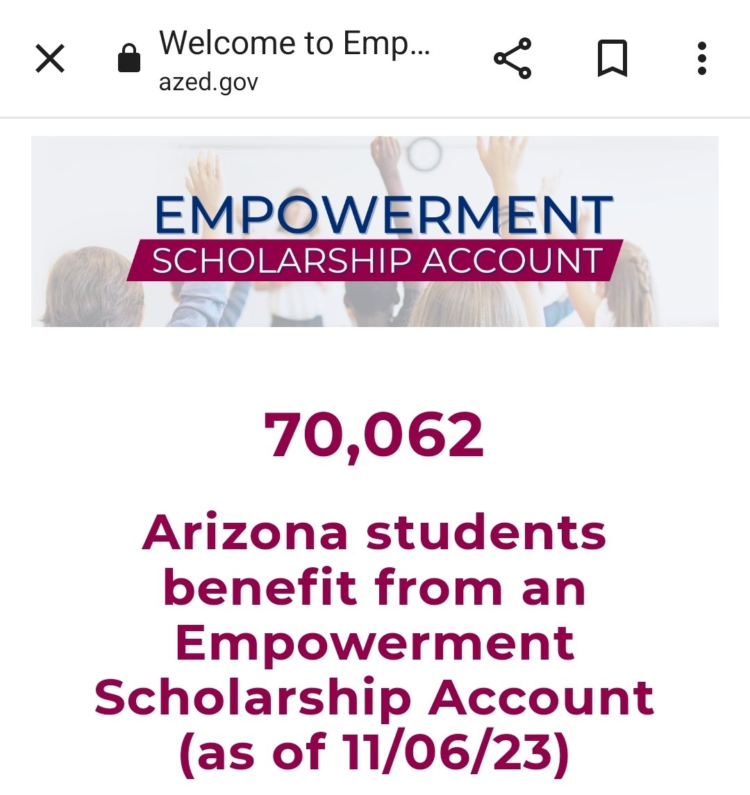DeAngelisCorey's tweet photo. BREAKING: 70,000 students are now benefiting from the school choice initiative in Arizona. https://t.co/OI3jp8heR6