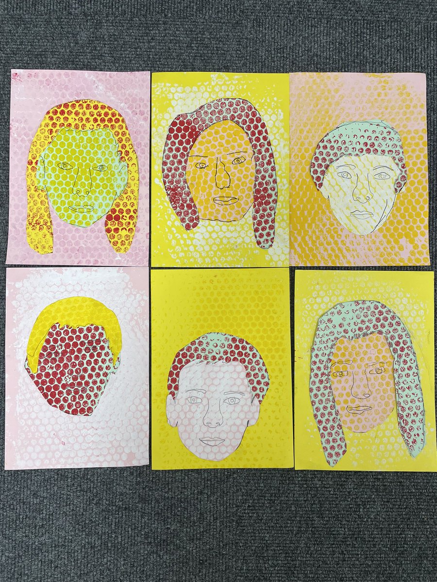 BottesfordIS's tweet photo. Look at these fabulous portraits in the style of Andy Warhol. Children discussed themes of pop art and popular culture, as well as experiencing hand printing techniques. They had a great day  @2021VisualArts #teamBIS #Artsmark https://t.co/Cps2Tke6kG