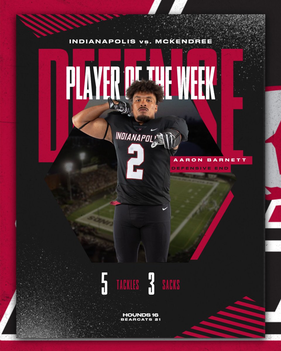 🏈 Defensive Player of the Week 🏈

🏆 Aaron Barnett - Defensive Line

#GoHounds | #TogetherWeWin