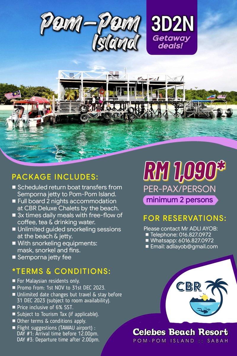 adliayob's tweet photo. @adliayob Jom bercuti ke Pulau Pom-Pom, #Semporna #Sabah. Contact saya secepat mungkin 😊👍 https://t.co/6rDw9X4wO9