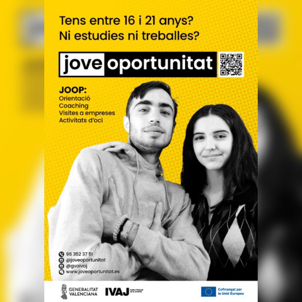 PedralbaAyto's tweet photo. ⚠️¿Tienes entre 16-21 años? 
¿Estás en este momento sin estudiar y sin trabajar? ❓

✏️ Apúntate a esta oportunidad y participa en el proyecto “Jove oportunitat del IVAJ”, visitarás empresas, tendrás actividades de ocio y tendrás la atención de una persona especialista! https://t.co/4gqXyqjFsb