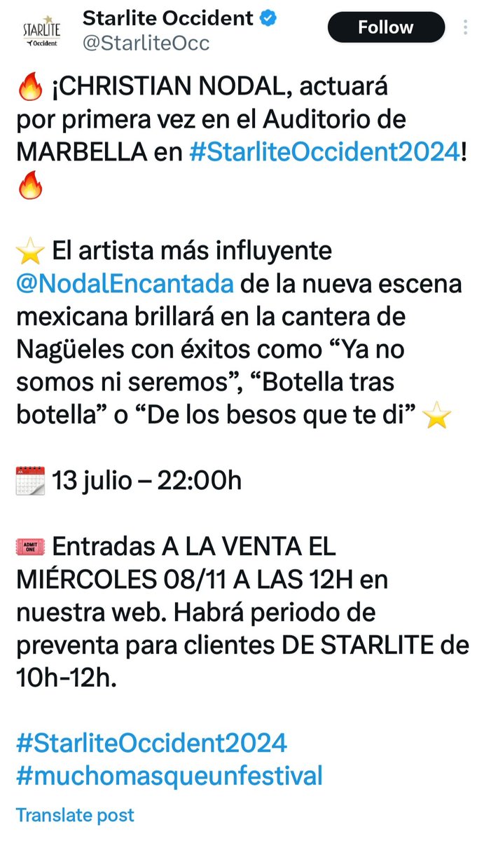 Por primera vez Christian Nodal pisara escenario en el Auditorio Marbella en el Starliteoccident2024 👏👏 tickets a la venta desde este Noviembre 8 2023 en Starliteoccident.com