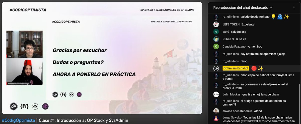 OptimismESP's tweet photo. ¡Gracias por compartir #CodigOptimista con nosotros! 🫂
Con @FilosofiaCodigo aprendimos desde cero como crear y configurar nuestras propias OP Chains, poniendo en valor para la comunidad, todo el contenido disponible en el OP Stack 🧑💻
👇👇 https://t.co/XYzjeyiSj9