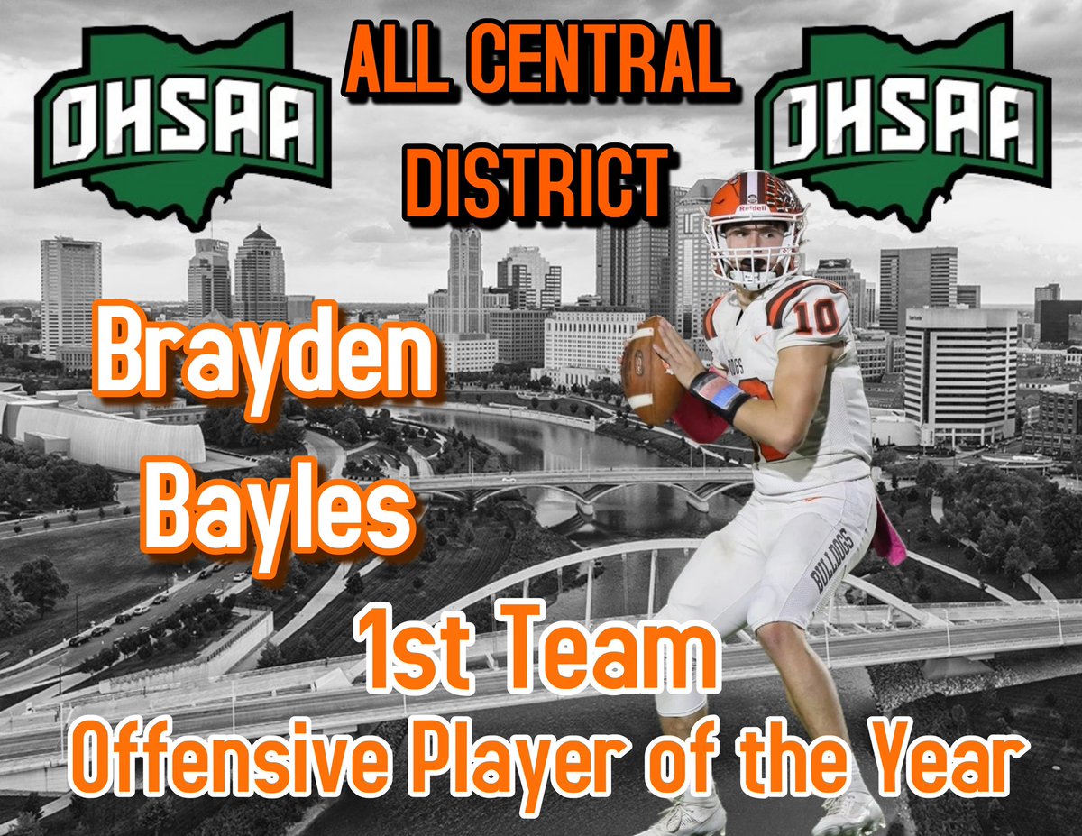HEATHHSFOOTBALL's tweet photo. Congratulations to our 1st team All Central District players! Brayden Bayles (Central District offensive player of the year), Connor Corbett, and Daylen McIntyre! #itsagreatdaytobeabulldog #FOURward @OhioCDFCA @BraydenBayles @ConnorCorbett_7 https://t.co/TV6IBTdqLl