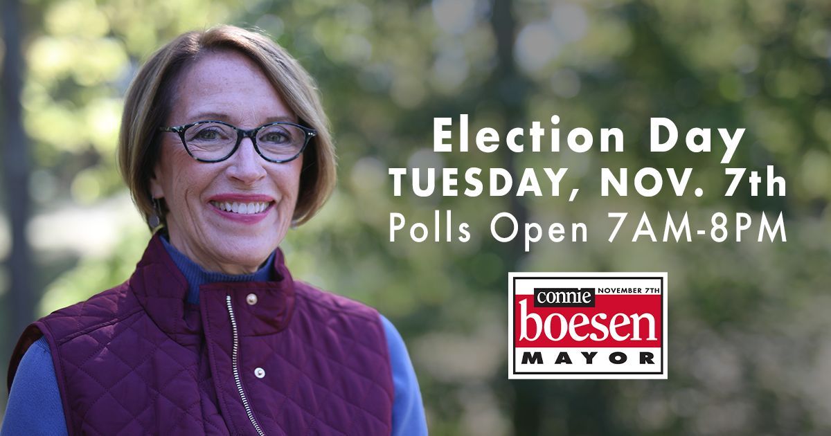 Tomorrow's Election Day! Your vote can help keep Des Moines moving in the right direction by expanding affordable housing, supporting our public schools, and revitalizing our neighborhoods.

Make your plan to vote and find your polling location online at connieboesen.com/voting-info.