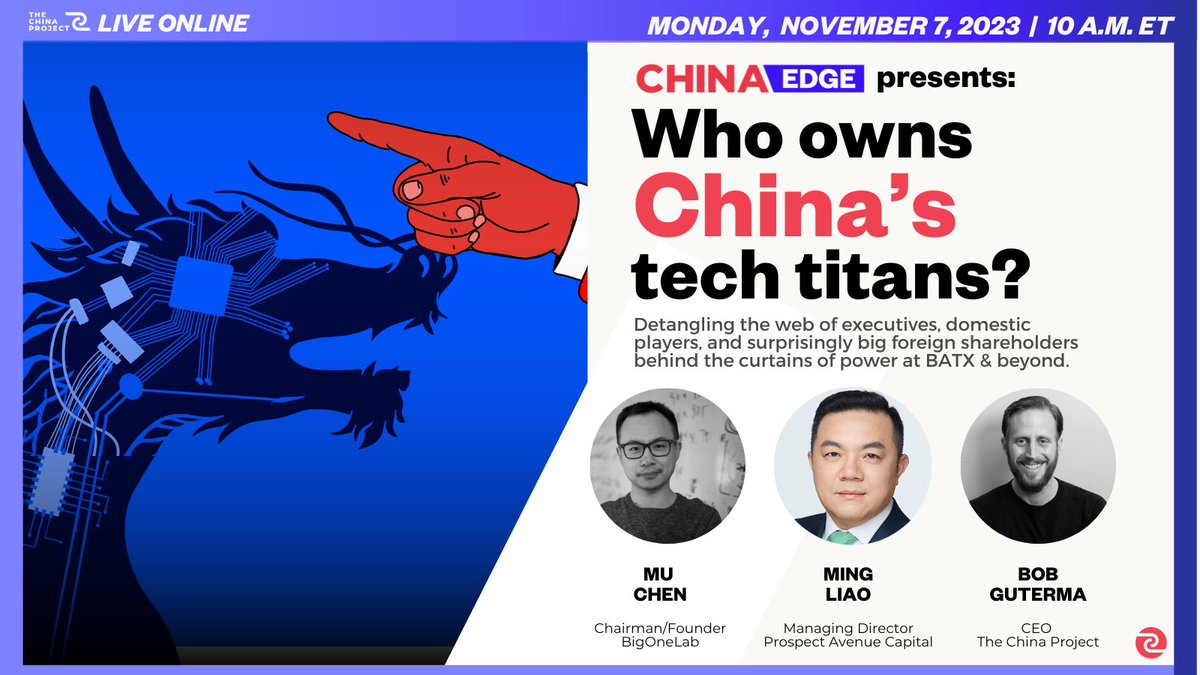 🚀 Join us TOMORROW at 10am ET for a deep dive into understanding #China's ownership structures. Don't miss our webinar: 'Who Owns China's Tech Titans?' Discover insights, strategies, and the power of #ChinaEDGE in due diligence. events.thechinaproject.com/event/who-owns…