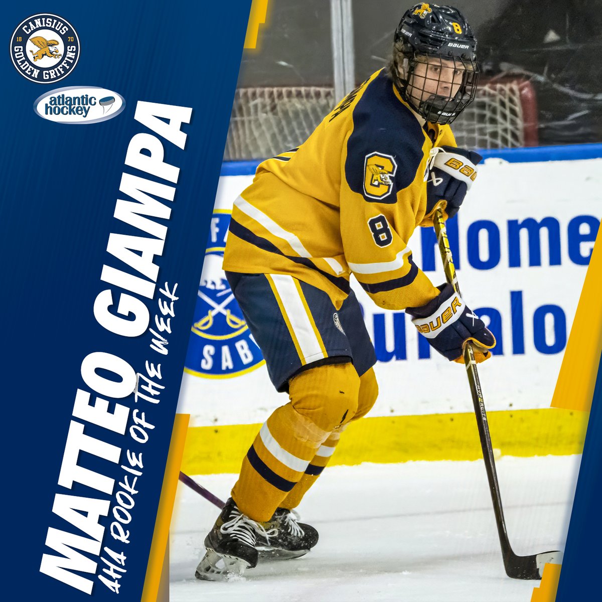 GriffsHockey's tweet photo. Not 1️⃣, but 2️⃣ @Atlantic_Hockey weekly award winners!
Congratulations to both Griffin and Matteo!
📰 - https://t.co/u8vQnDNU3N
#Griffs https://t.co/jc8SCPMxgW