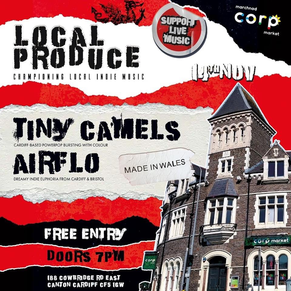 Next Tuesday we hit up @CorpMarketCdf alongside Tiny Camels 🙏 Our last Cardiff show was class and this one is free entry so arrive in good time 👀 Been busy behind the scenes recently, keep it locked for news coming soon 💖 AIRFLO
