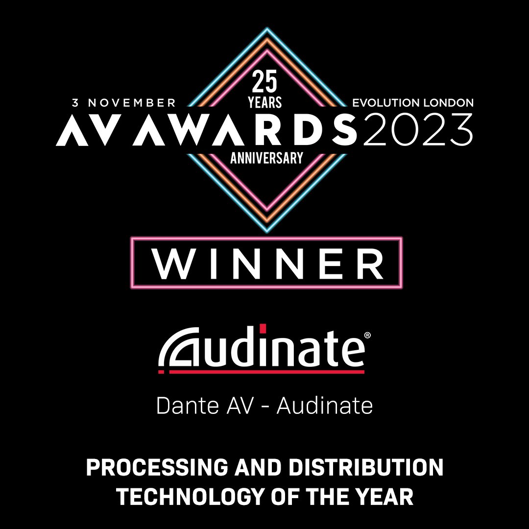 GetDante's tweet photo. 🎉On Friday night, Audinate won the Processing and Distribution Technology of the Year for Dante AV at the 2023 AV Awards! Congratulations to all the 2023 winners!
#avawards #audinate #dante #avtechnology #audiovisual #av #london #avmagazine https://t.co/t1wjtHcfGO