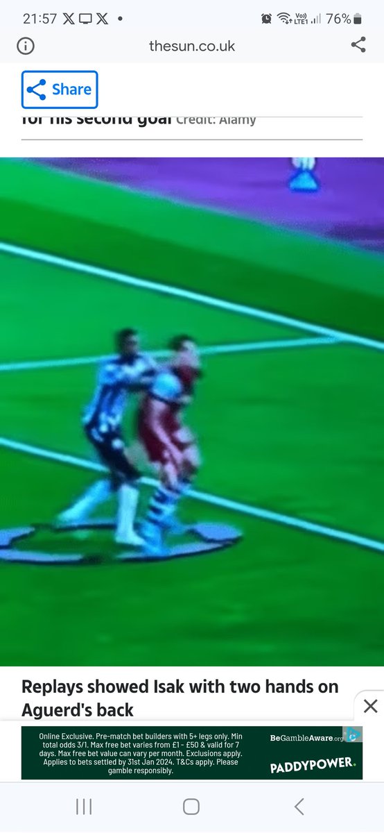 NoonanClive's tweet photo. @IanWright0 We got done with the same thing from Isak, pushes Agurerd then taps it in, if he don't push him Agurerd clears all day long https://t.co/HfEMi9vfw7
