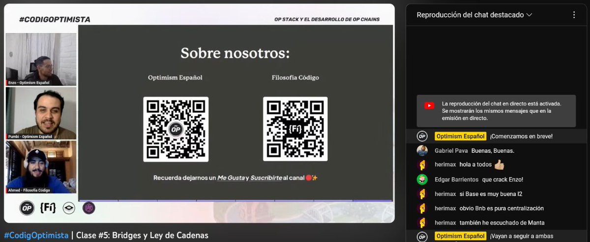 OptimismESP's tweet photo. ¡Gracias por compartir #CodigOptimista con nosotros! 🫂
Con @FilosofiaCodigo aprendimos desde cero como crear y configurar nuestras propias OP Chains, poniendo en valor para la comunidad, todo el contenido disponible en el OP Stack 🧑💻
👇👇 https://t.co/XYzjeyiSj9