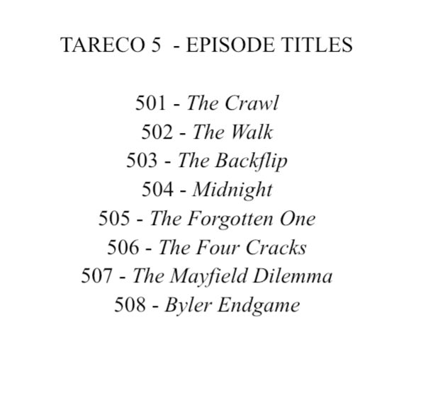 byleranalysis's tweet photo. HOLY SH*T—- 

STRANGER THINGS SEASON 5 TITLES JUST LEAKED WTFF—— 

#StrangerThings #StrangerThingsDay https://t.co/TlBsIOgDmD