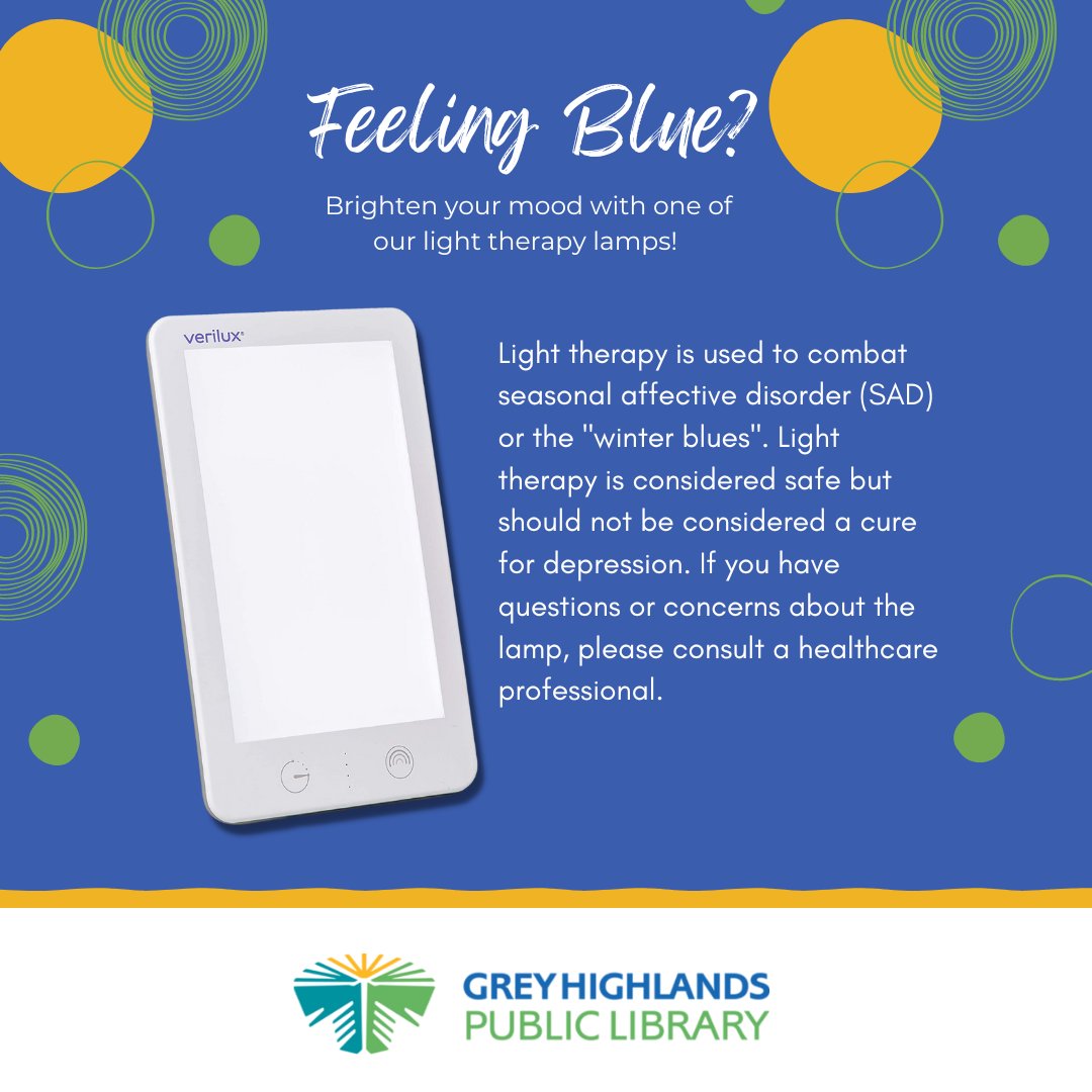 GreyHighlandsPL's tweet photo. The days are getting darker and colder. Add some light to your life this winter by checking out a light therapy lamp! You can borrow a Verilux Light Therapy Lamp for 3 weeks at a time for #free with your Library card. Place a hold here: https://t.co/SCDqGMQ4rV. https://t.co/NgcvbfC93p