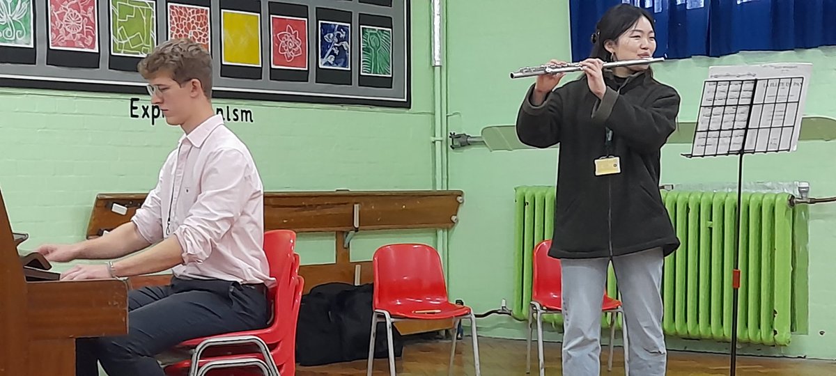 WillGreenMusic's tweet photo. Two musical assemblies this morning featuring students from @RoyalAcadMusic The children listened intently to the flute and the piano. Beautiful music. Thank you @mrjulianwest for helping to make this happen. About 400 children experienced high quality live music today. https://t.co/9zmOXU96TK