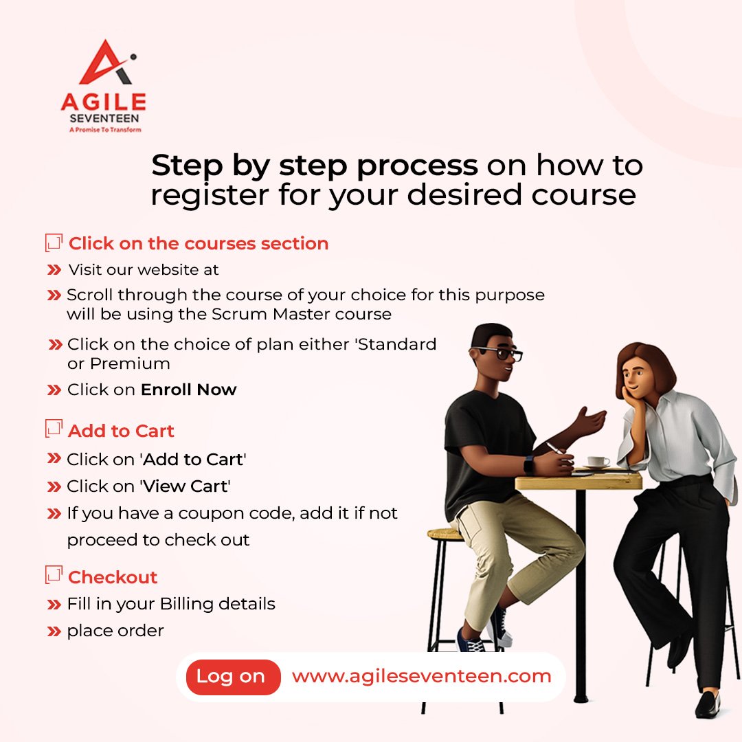 agileseventeen's tweet image. Are you having trouble signing up for any of our courses? 

Follow these simple steps to unlock your dream course today!
Visit lnkd.in/e5FCqaVR to begin your seamless experience.

#agilecourse #stressfree #career #development #letstalkagile