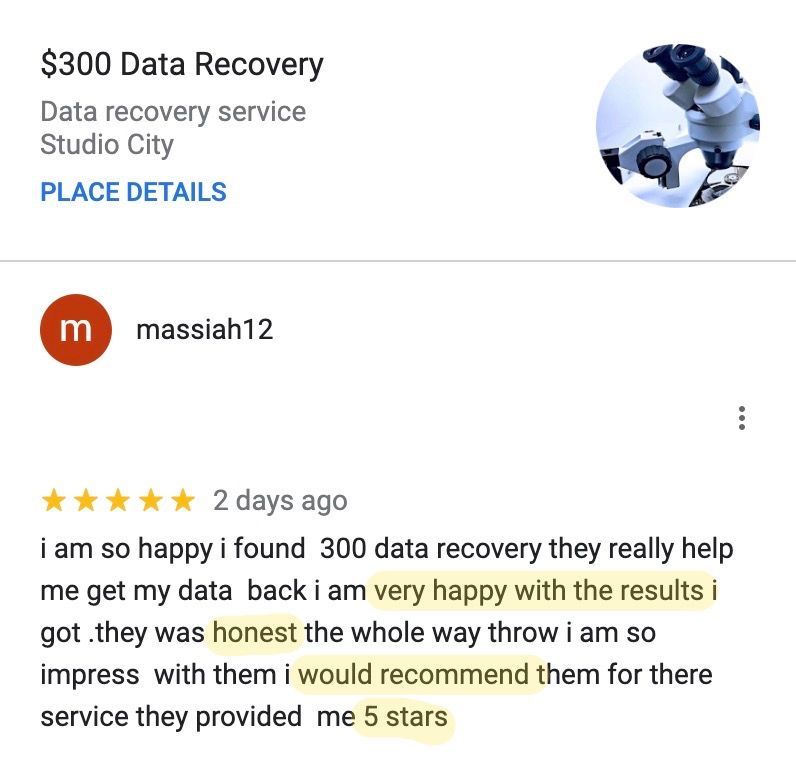 300DataRecovery's tweet image. 🎉Woohoo! High-fives to massiah12 for their smashing 5-star review. Our MO? Transparent and top quality data recovery. Seeing delighted customers - priceless!💻✨ #DataRescue #HappyCustomers #5StarService👌