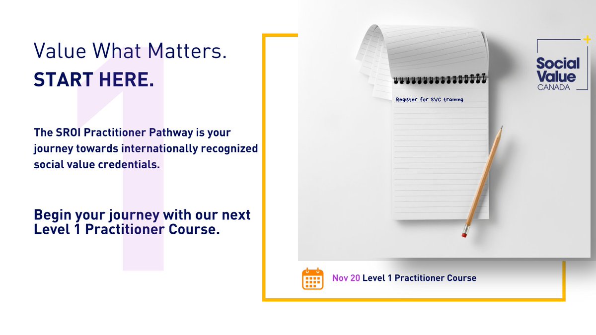 SocialValueCDA's tweet image. 🧐Curious to know how #SROI is used to measure #socialimpact? 

Join us on November 20th for our 1-day online Level 1 #Practitionercourse.

📈We’ll explore the fundamentals of SROI and how it enables organizations to maximize #socialimpact.

Register here:
socialvalue-canada.org/introduction-t…