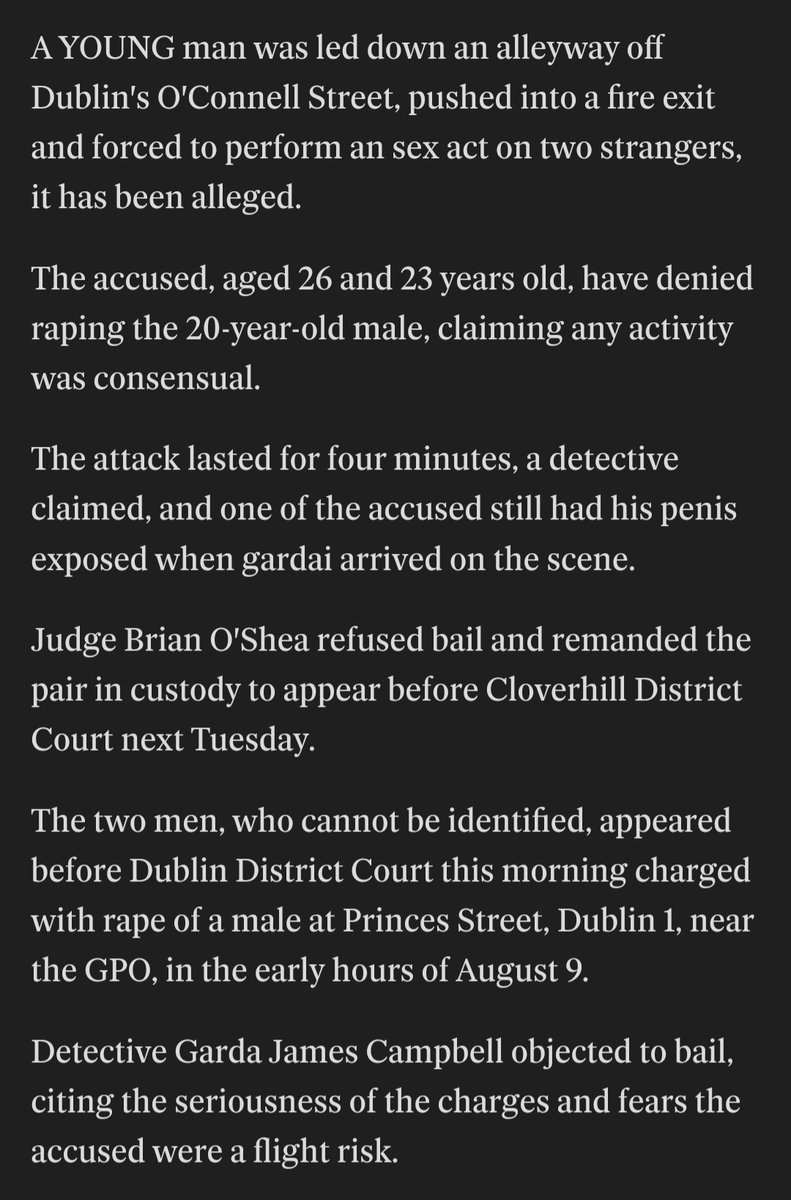 TwixBandit69's tweet photo. AGAIN... a man was raped by 2 Eastern euros 2 years ago beside the GPO and the media haven't once reported this case being up for mention nothing at all. I still find that odd, the family of the man raped must be raging at the length of time it's taking for justice to be served. https://t.co/jOp7UGnl1n