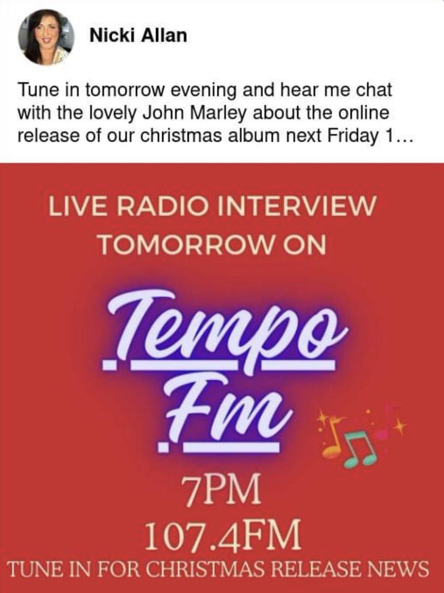 Tune in tonight at 7pm to catch me doing a plug for the new online Christmas launch on John Marley’s Tempo Fm show! <a href="/tempofmwetherby/">Tempo FM</a> <a href="/SpotifyUK/">Spotify UK & Ireland</a> <a href="/AmazonMusicUK/">Amazon Music UK</a> <a href="/BBCLeeds/">BBC Leeds</a>
