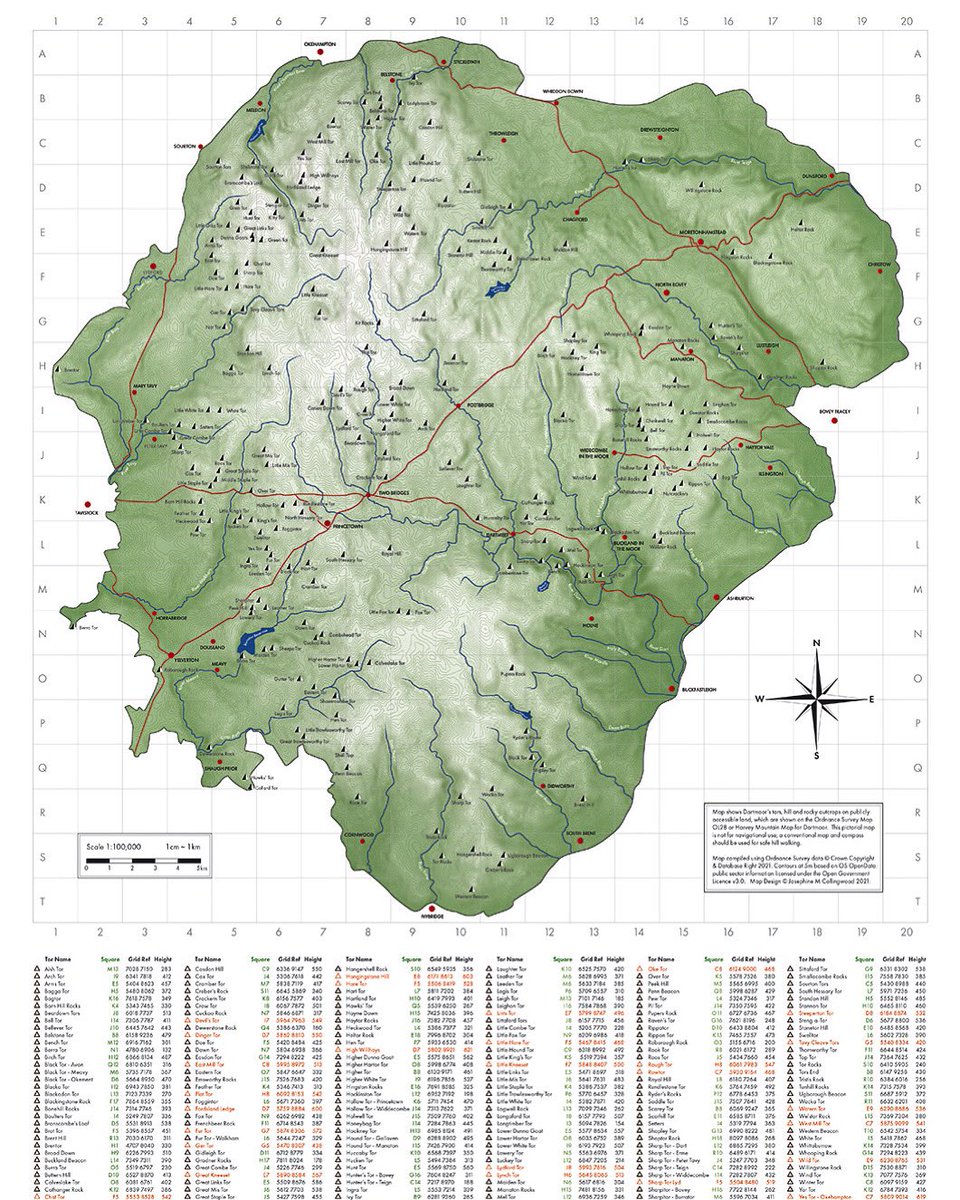 VisitDartmoor's tweet photo. A map of all of Dartmoor’s Tors for those who love Dartmoor and its incredible selection of tors. 
Order here - https://t.co/VNmc5dLa2X 
This is an accurate map of Dartmoor National Park, showing its elevation contours, rivers, towns and main roads.
#dartmoor #devon #maps https://t.co/vtEYkIvSUc