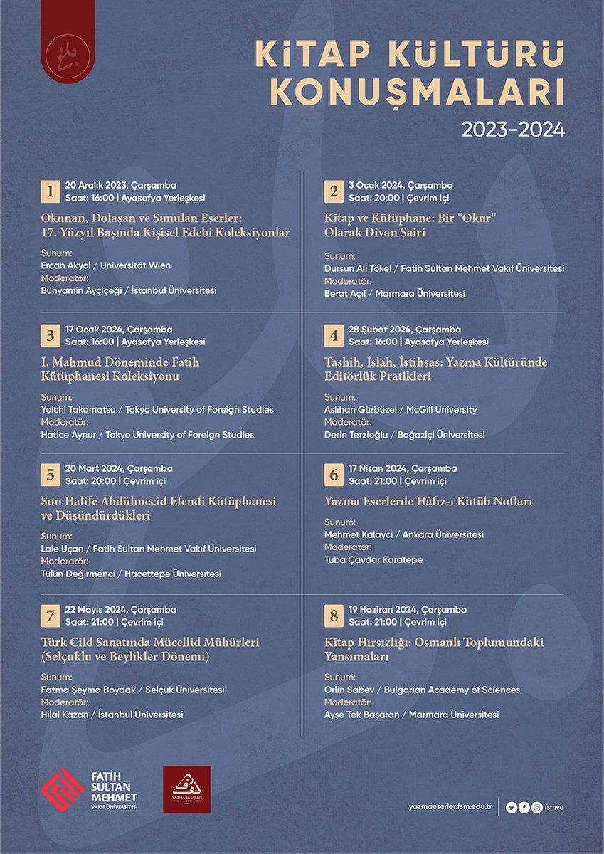 fsmyazmaeserler's tweet photo. Kitap Kültürü Konuşmaları 2023-2024 Akademik Yılı Program Akışı için ⬇️ https://t.co/3iPVOIYFyT